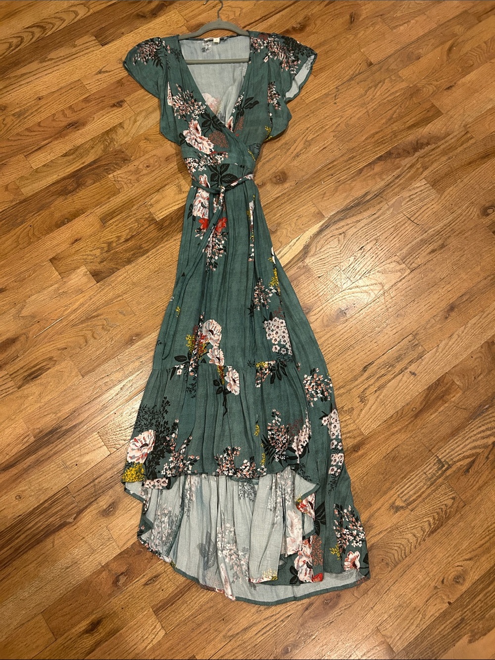 lovestitch Teal Green Floral High-Low Wrap Dress